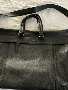 Orciani Black Pebbled Leather Briefcase with Shoulder Strap